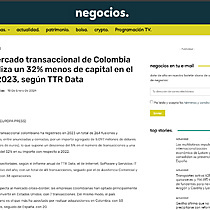 El mercado transaccional de Colombia moviliza un 32% menos de capital en el ao 2023, segn TTR Data